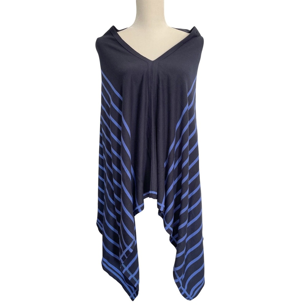 Talbots Women's Navy Blue Striped Knit Poncho Wrap M/L Travel Layering Casual